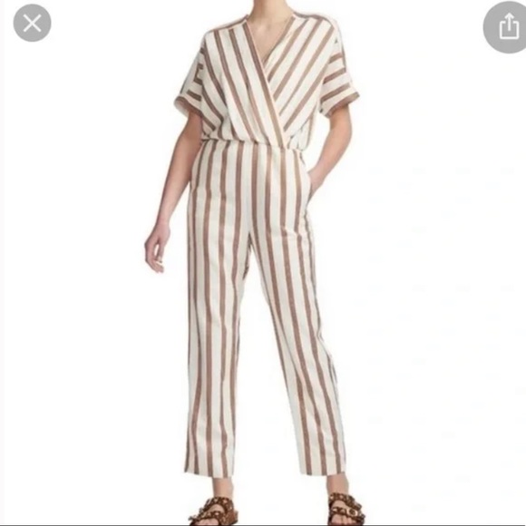 Maje Pieni wrap-effect striped twill jumpsuit - Size 40/US 8 - Picture 1 of 14